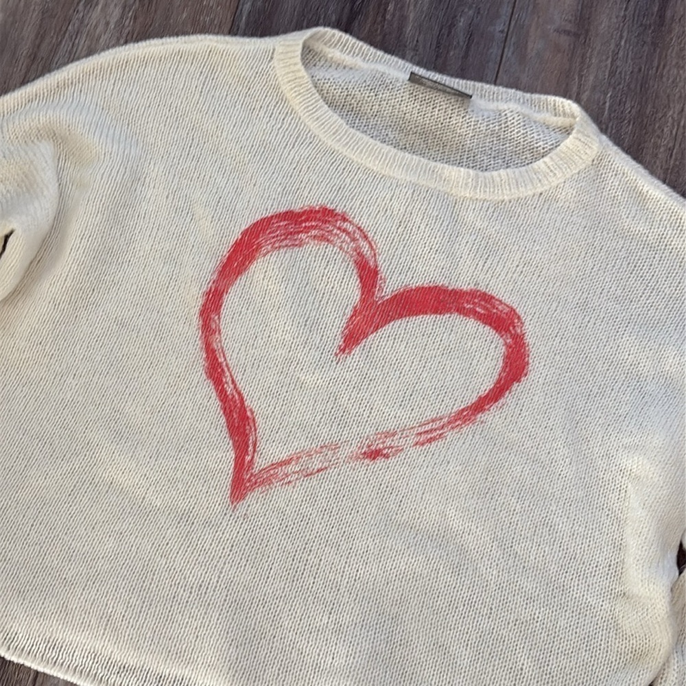 Wooden Ships Cream Heart Sweater S/M